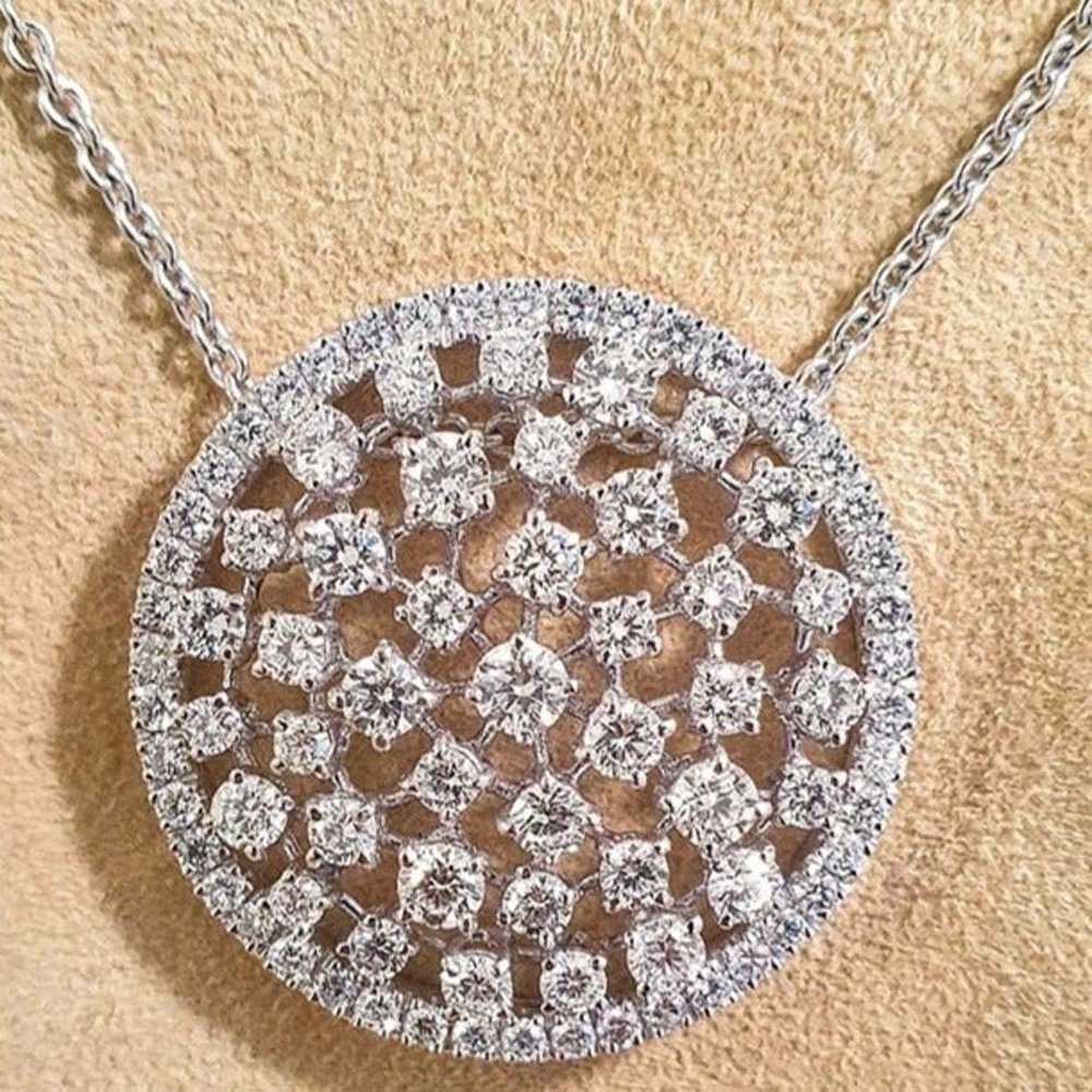 Korean Shiny Mesh Round Circle CZ Necklace for Women
